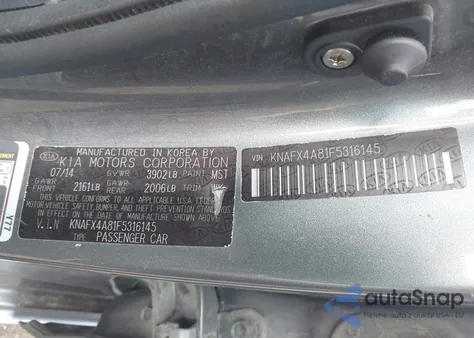 2015 Kia Forte Ex из США, поврежденный, VIN KNAFX4A81F5316145